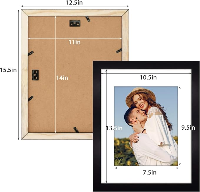 Golden State Art 11x14 Picture Frame Black,Solid Wood&Real Glass,Mat 8x10