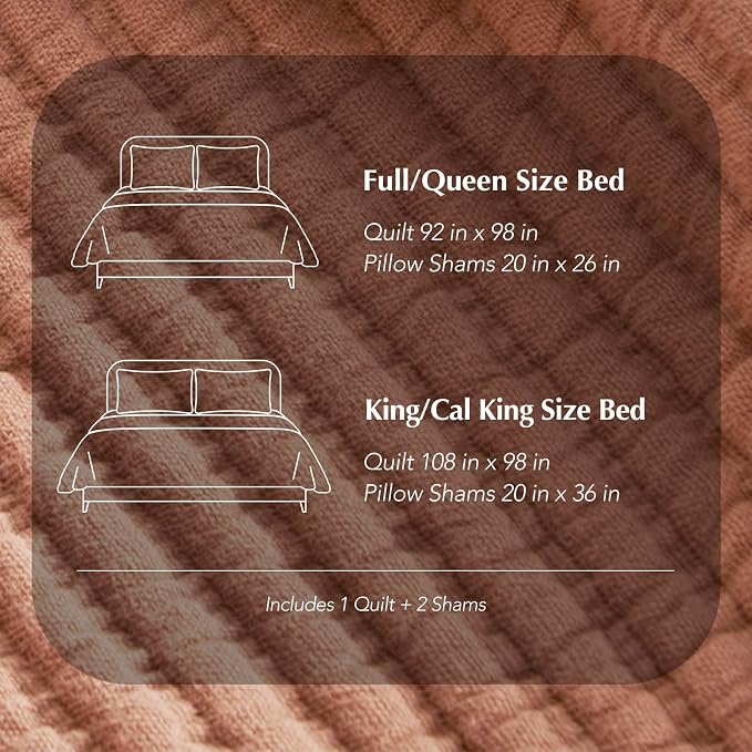 EVERGRACEHOME Cotton Ribbed Matelassé Coverlet Set, King Size, Clay | Soft Lightweight Bedspread, 3 Pieces, Breathable Cozy Oversized Quilted Bedding Set for All Seasons, with 2 Pillow Shams