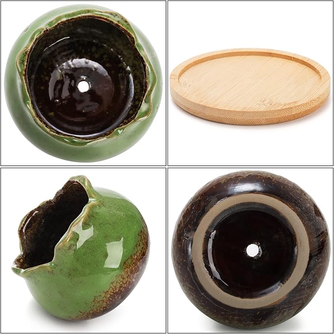 TOPZEA Set of 6 Succulent Plant Pots, 4 Inch Glazed Ceramic Pots with Drainage and Saucer, Mini Bonsai Planter Small Flower Pots for Indoor Outdoor Use