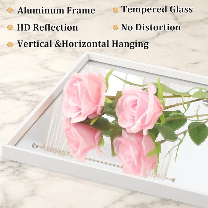 AAZZKANG White Metal Framed Mirror Large 26"x18" Decorative Farmhouse Bedroom Bathroom Mirrors Rectangualr Vertically or Horizontally Hanging