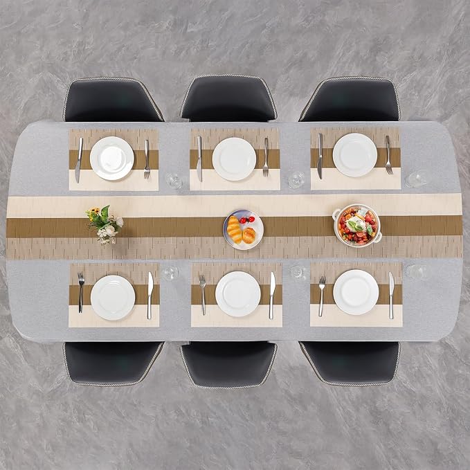 Placemats Set of 6, Vinyl Woven Heat-Resistant Place Mats | Washable Wipeable PVC Table Mats, Non Slip Placemat for Kitchen Dining Indoor Outdoor Table (Beige Light Brown, Set of 6)