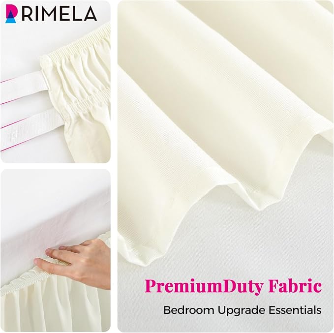RIMELA Cream Bed Skirt Queen Size 15 Inch Drop, Elastic Bed Skirting for Bed Base and Frame, Bedding Dust Ruffle Easy to Install, Lightweight Wrap Around Adjustable Bedskirt | Solid Ruffled, Easy to Use, No Mattress Lifting, Wrinkle & Fade Resistant, w...