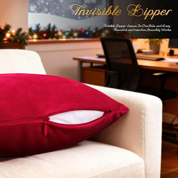 BRAWARM Christmas Pillow Cover 20 X 20 Inches, Christmas Red Christmas Tree Embroidered Pillow Cover, Soft Velvet Decorative Throw Pillow for Couch Bed Sofa Living Room Home