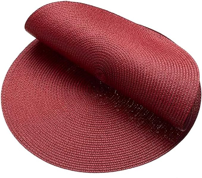 AHHFSMEI Round Placemats Set of 4 Heat Resistant Washable Non-Slip Woven Braided Table Mats for Dining Table Kitchen & Home Decor (Burgendy Red,4)
