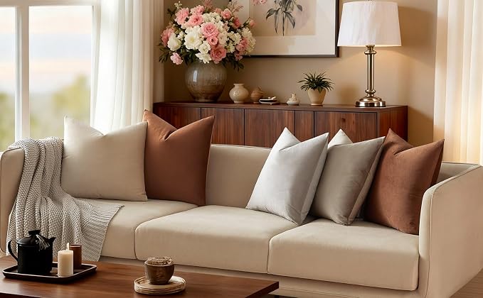 JUSPURBET Decorative Velvet Throw Pillow Covers 18x18 Set of 2,Mocha Mousse