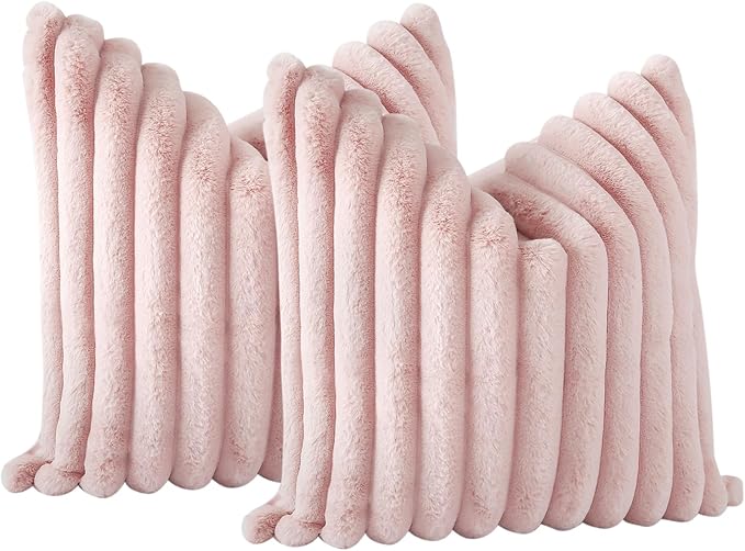Soleebee Set of 2 Throw Pillow Covers Soft Cozy Velvet Pillowcase Faux Rabbit Fur Cover for Couch Sofa Bed Chair Home Decorative Pillows Cover (20x20 Inch, Blush Pink)