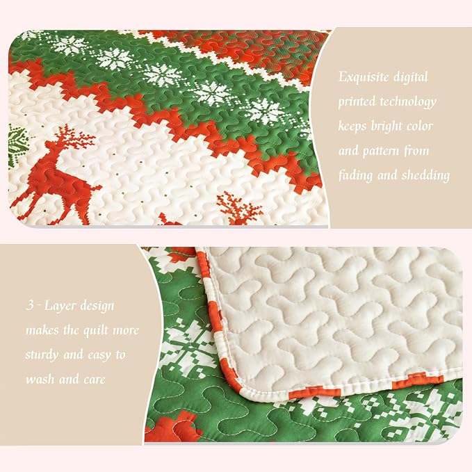 Whale Flotilla Patchwork Quilts Twin Size, Extra Soft Floral Bedspreads | Happy Snowflake Reversible Lightweight Twin Quilt Bedding Set for Bed, Printed Coverlets with 1 Pillow Sham for All Seasons
