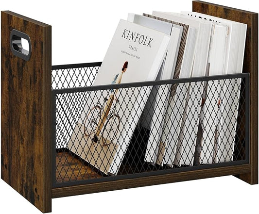 Large Magazine Rack Floor, Vinyl Record Storage, Magazine File Holder Storage Basket for Letters, Books, Newspapers, Desktop and Home Office, 15.35" L x 8.7" W x 11.8" H