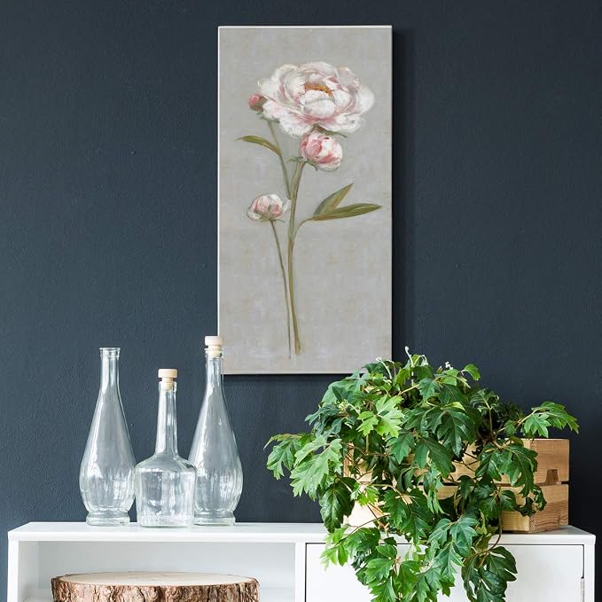 Renditions Gallery Canvas Nature Wall Art Modern Paintings Decorations Magical Pink Peony Romantic Canvas Artwork Wall Hanging Glam Prints for Bedroom Office Kitchen - 8"x16" LT43