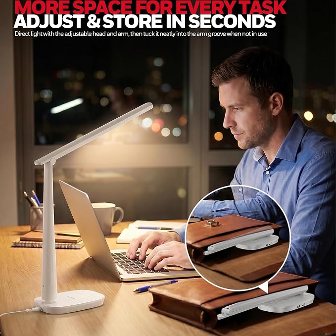 Honeywell LED Desk Lamp Home Office Dimmable 4 Color Reading Light USB Port