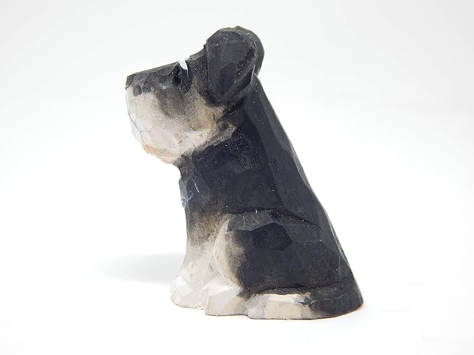 Selsela Schnauzer Terrier Dog Puppy Figurine Miniature Wooden Carving Statue Home Decor Small Animals Pet Canine Hound