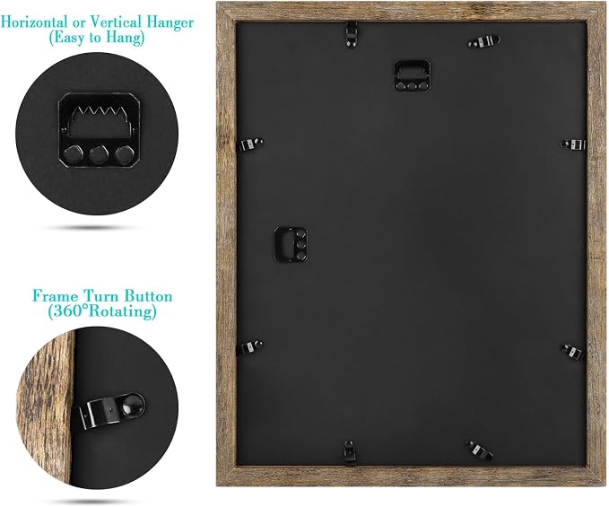 4 Pack 11x14 Rustic Brown Picture Frame with Real Glass Mat for 8x10