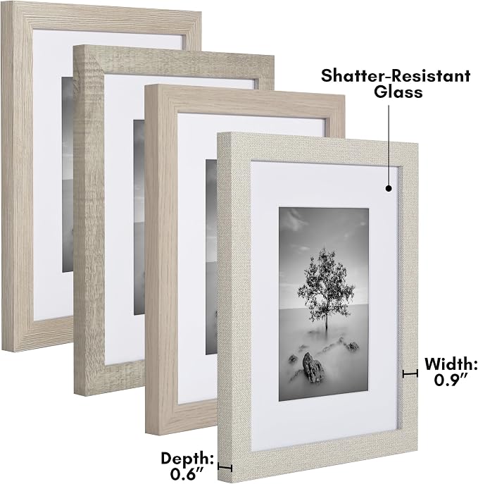 Americanflat Modern Farmhouse 8x10 Picture Frame Set of 4 - Use as 5x7 Picture Frame with Mat or 8x10 Frame Without Mat - Rustic Picture Frames with Engineered Wood, Shatter Resistant Glass, and Easel