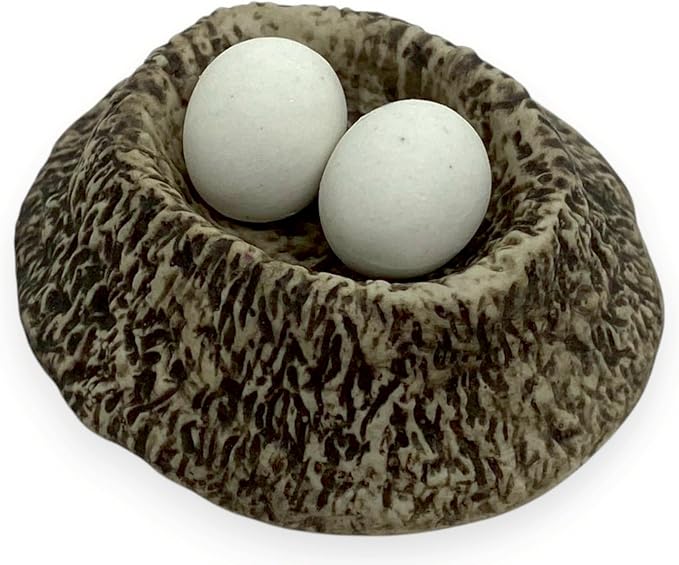WitnyStore Tiny 1⅞" Ostrich Eggs in Nest African Flightless Bird Figurine - Miniature Hand Made Ceramic Birds Porcelain Animals Cute Decorative Figures Collectible Figurines for Terrarium Décor Gifts