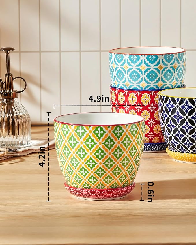 Metahom 4.9 Inch Ceramic Pots for Plants, Colorful Flower Pots Set of 4