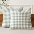 CARRIE HOME Set of 2 Farmhouse Sage Green Gingham Throw Pillow Covers 18x18 Checkered Plaid Decorative Pillow Cover Classic Retro Plaid Decor for Room Patio and Porch, Grey Green and White Gingham