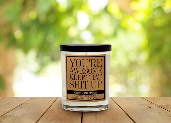 Cedar Crate Market Best Friend Candle Gifts for Women, You are Awesome 13.5oz Soy Wax Jar Candles with Sayings for Women, Thank You Gifts Or Birthday Presents Huckleberry Lemon Vanilla Scent