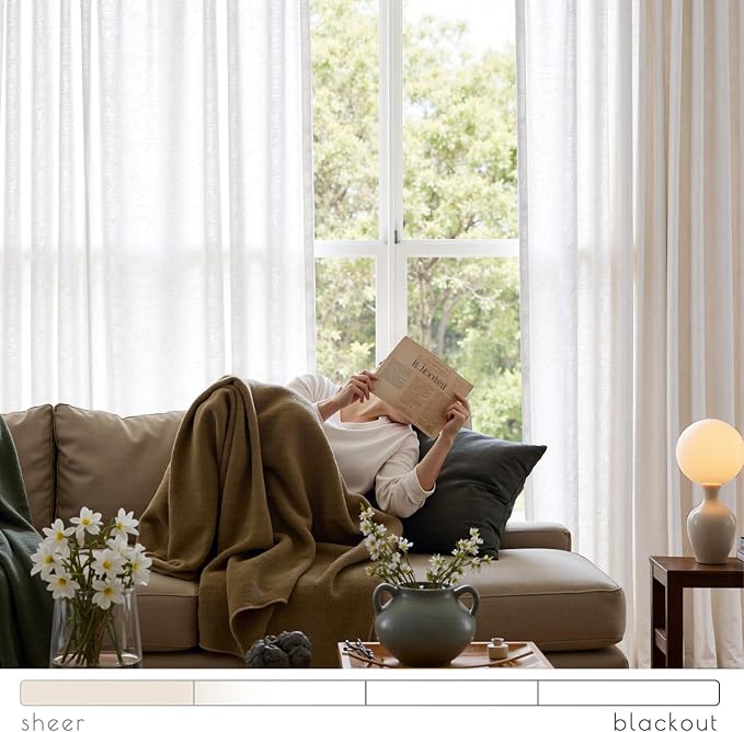 jinchan Linen Curtains Light Filtering Back Tab 84x96 Inch 1 Panel White | Semi Sheer Curtains 96 inch length for Bedroom Living Room, Modern Farmhouse Drapes with Rod Pocket, Natural Boho Curtains