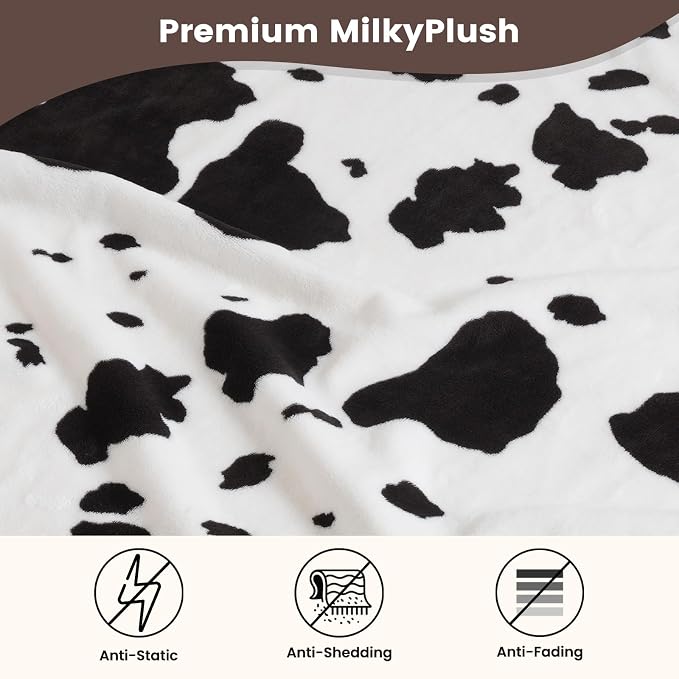 Cozy Bliss Cow Print Throw Blanket for Bed - Fuzzy Thick Soft Warm Fleece Blankets for Couch & Bed, for Women Men Girls Kids, Black & White Twin Size 60"*80"