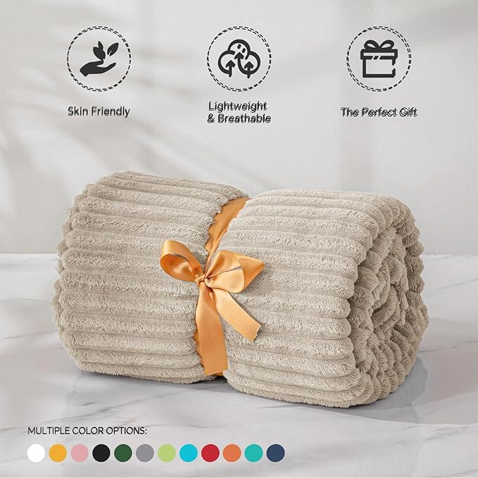 BEDELITE 3D Ribbed Jacquard Linen King Size Blankets for Bed, 108x90 Inch | Soft Warm Decorative Fluffy Blanket, Cozy Fuzzy Lightweight Plush Fleece Throw Blankets for Bed, Room Decor, Gift for Women