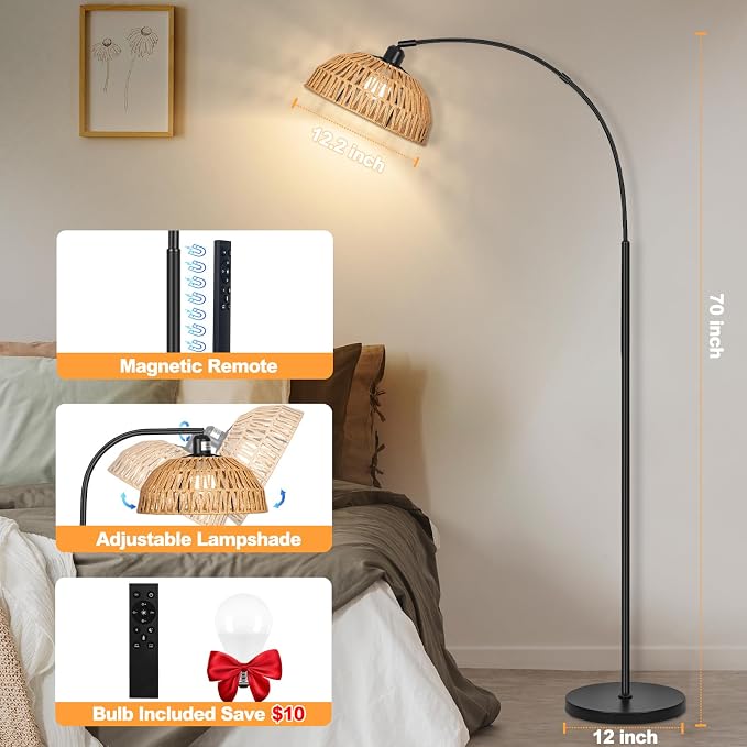 Brilvibera Boho Floor Lamp with Remote Arc Tall Lamp