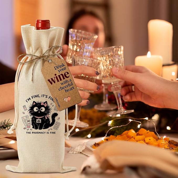 Funny Pharmacist Gifts Cute Cat Pharmacist RX Wine Bag for Cat Lovers Women