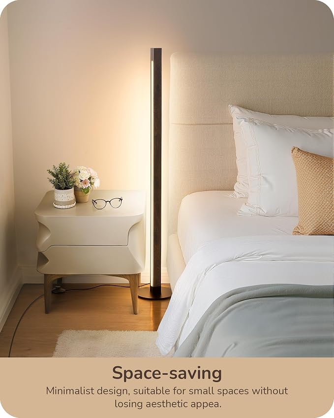EDISHINE Wooden Corner Lamp with Remote, Dual Lighting, 7CCT & Dimmable