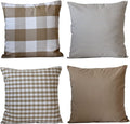 HOPLEE Farmhouse 22 Inch Fall Pillow Cover Cushion Cover with Buffalo Plaid, Solid Beige, Striped and Gingham Plaid Design 22x22 Inches,4 Pack