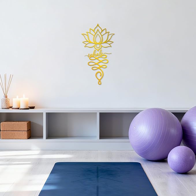Xedatric 2 Piece Metal Lotus Wall Decor for Yoga Gold | For Yoga Living Room or Office Gold Solid Metal 2 Sizes 12.9 x 10.7 and 10.4 x 13.6 inch Flexible Layout