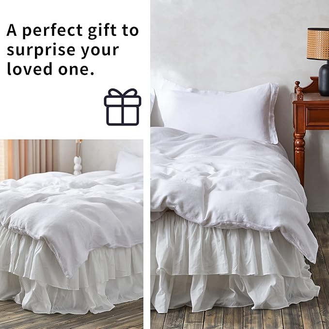 BISELINA White Ruffled Bed Skirt 22-Inch Tailored Drop Cotton Voile Dust Ruffle Soft Cozy Elegant Luxurious Bedding (22" King, White)