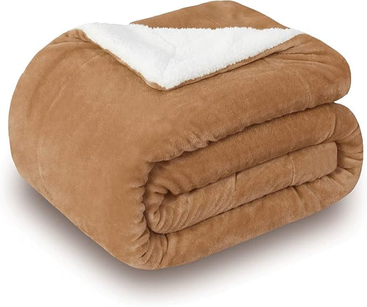 SOCHOW Sherpa Fleece Throw Blanket, Camel, 50x60 inches | Double-Sided Super Soft Luxurious Plush Blanket Throw Size