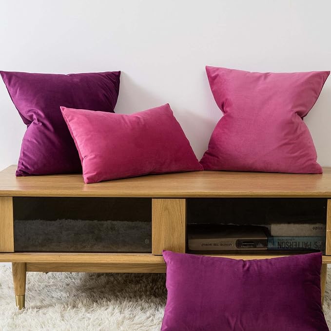 JUSPURBET 14x24 Velvet Decorative Throw Pillow Covers Set of 2,Rose Red