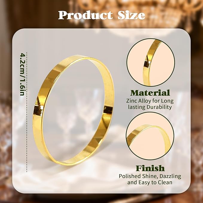 100 Pcs Gold Napkin Rings Bulk, Exquisite Round Napkin Ring Buckles, Suitable for Family Dinners, Weddings, Holiday Parties
