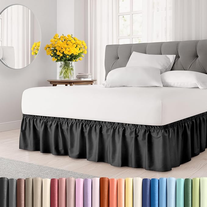 Black King Bed Skirt 16 Inch Drop Wrap Around Dust Ruffle