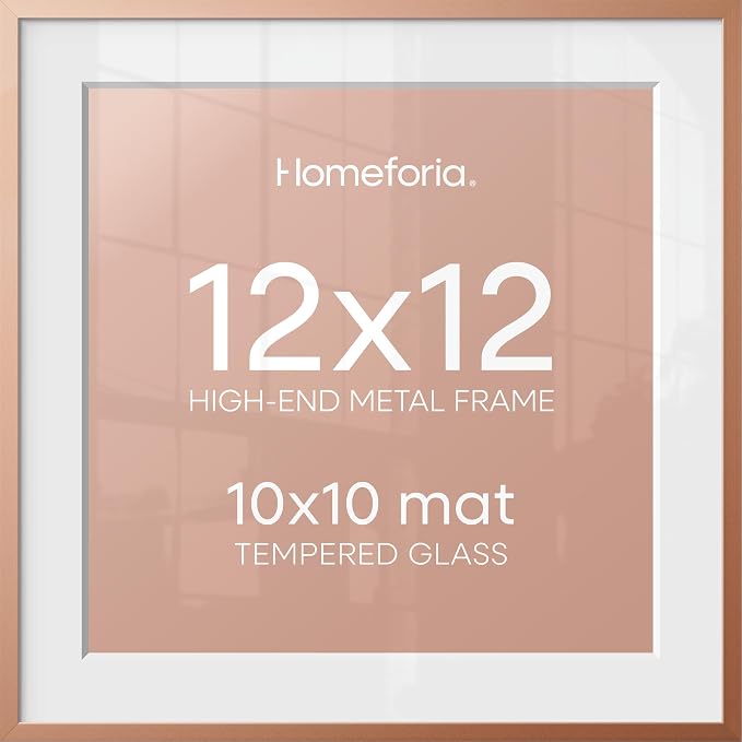 Homeforia 12x12 Rose Picture Frame, High-End Metal, 10x10 Mat, Glass