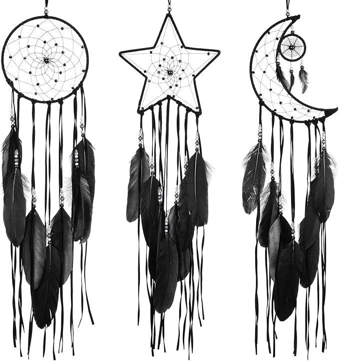Jetec 3 Pcs Dream Catcher for Girl Star Sun Moon Decor, Light Black