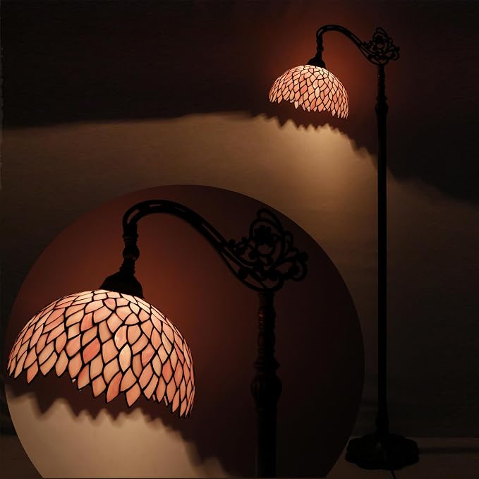 WERFACTORY Tiffany Floor Lamp Stained Glass Wisteria Arch Reading Light