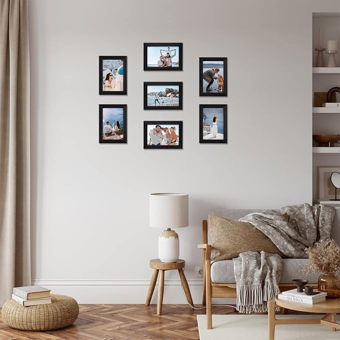 Giftgarden 4x6 Picture Frame Black 7 Pack 4 by 6 Photo Frames Set for Wall or Tabletop Display