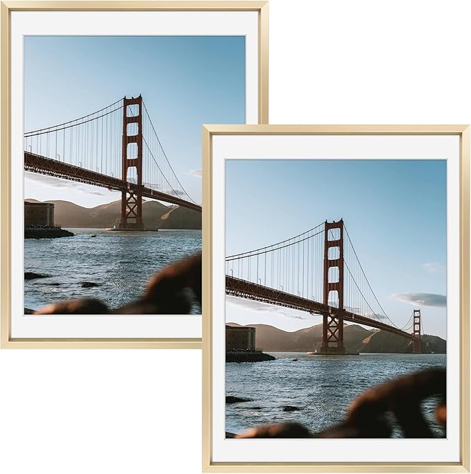 Frametory 12x16 Gold Aluminum Metal Picture Frame Mat for 11x14 Glass