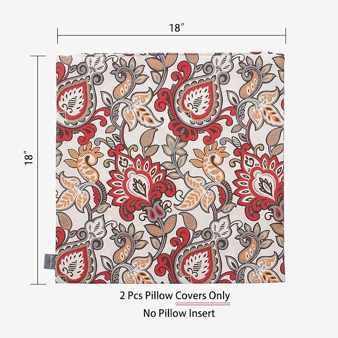 Magpie Fabrics Pack of 2 Outdoor Waterproof Throw Pillow Covers 18 x 18 Inch, Christmas Decorative Cushion Sham Pillowcase Shell for Garden Patio Tent Balcony Couch Sofa(Floral Red Orange)