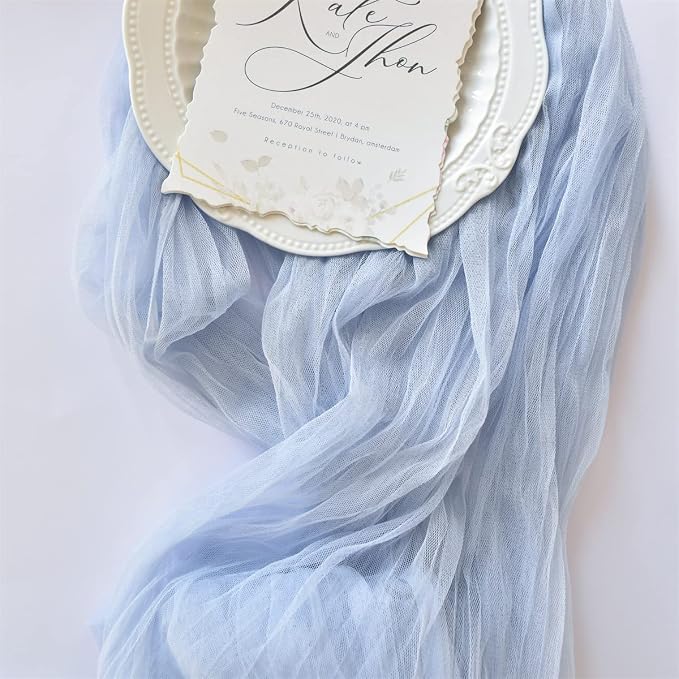 Blue Cheesecloth Table Runner Cheese Cloth Wedding Birthday Party Decor | 10Ft Summer Rustic Boho Gauze Farmhouse Bridal Baby Shower Holiday Dining Tea Party Home Table Decorations 4 Pack