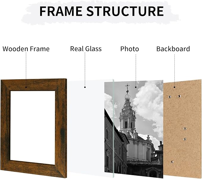 5x7 Collage Picture Frames Set of 2, Rustic Wooden Real Glass Vertical Hanging 3 Opening 5 by 7 Photo Frame, Brown