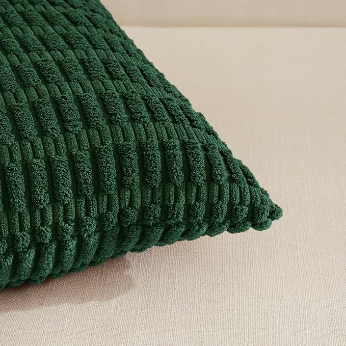 Fancy Homi 4 Packs Decorative Throw Pillow Covers for Living Room Couch Bed, Modern Farmhouse Boho Home Décor Accent Cushion Case, 16" x 16", Dark Green