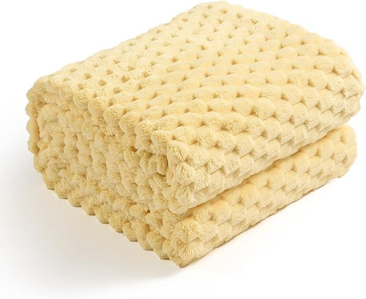 Excervent Hexagon Jacquard Throw Blanket for Bed, 50x70 Inch, Light Yellow | Decorative Fuzzy Flannel Fleece Throw Blanket for Sofa Bed Couch, Super Soft Cozy, Suitable for All Seasons