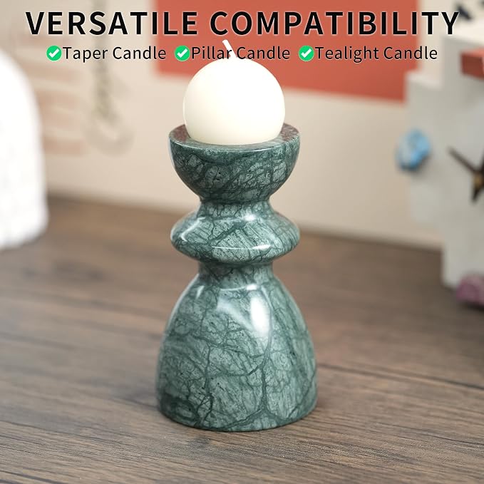 Green Marble Candlestick Holders - Stone Candle Sticks Holder Decor, Decorative Modern Candle Stands Multi-Purpose for Taper/Pillar/Tealight/Scented Candles