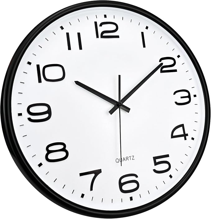 Plumeet 16'' Extra Large Wall Clock, Battery Operated Wall Clocks Silent Non-Ticking Quartz, Modern Style Suitable for Bedroom Living Room Office Decor - 3D Numbers Display, Black