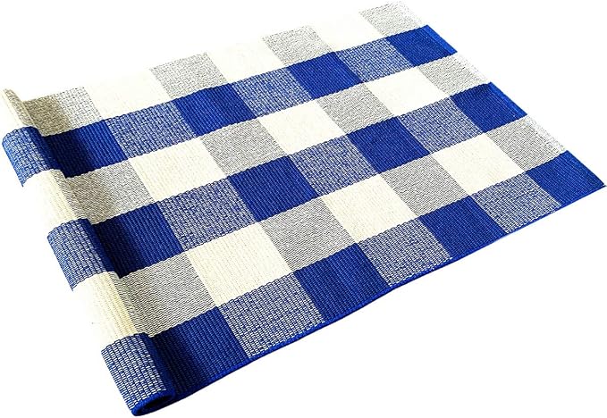 Ukeler Farmhouse Area Rugs 24''x51.2''- Cotton Hand-Woven Buffalo Plaid Outdoor Rug/Kitchen Rugs/Bathroom Rug/Laundry Room Rug, Front Porch Décor