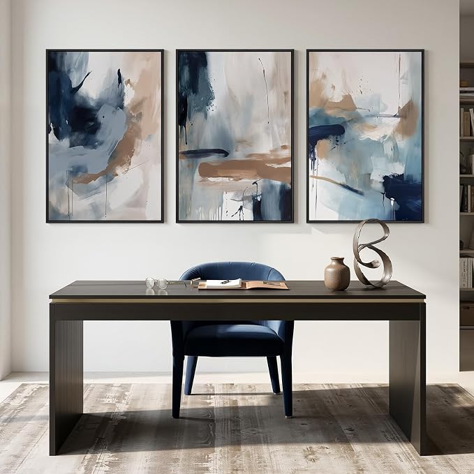 Large Framed Blue Neutral Abstract Wall Art for Living Room, 3 Piece 24x36 | Minimalist picture, Canvas prints, Wood frame, Modern wall painting, Artwork for walls, Wall decor for bedroom dining hallway