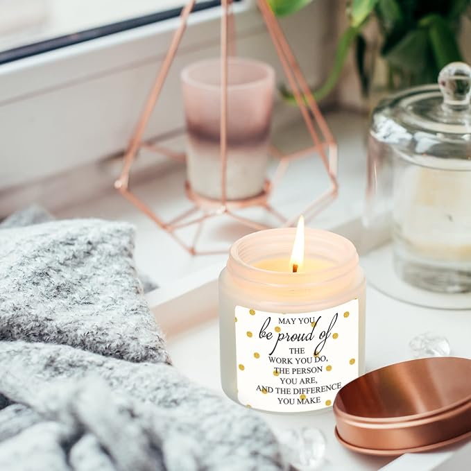 Fumete 10 Pcs Employee Appreciation Gifts Jars Scented Soy Candles 3.5 oz Inspirational Candles Team Thank You Gifts for Nurse CNA Week Gift Coworker Volunteers Teachers Group(White, Proud)