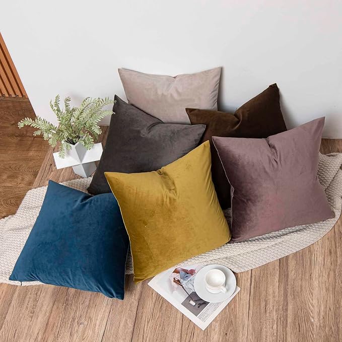 Throw Pillow Covers Set of 2 for Couch Bed Velvet Cushion Cover 14x14,Ash